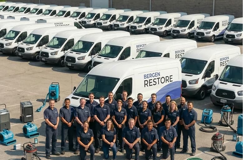Bergen Water Restore team standing together outside the office