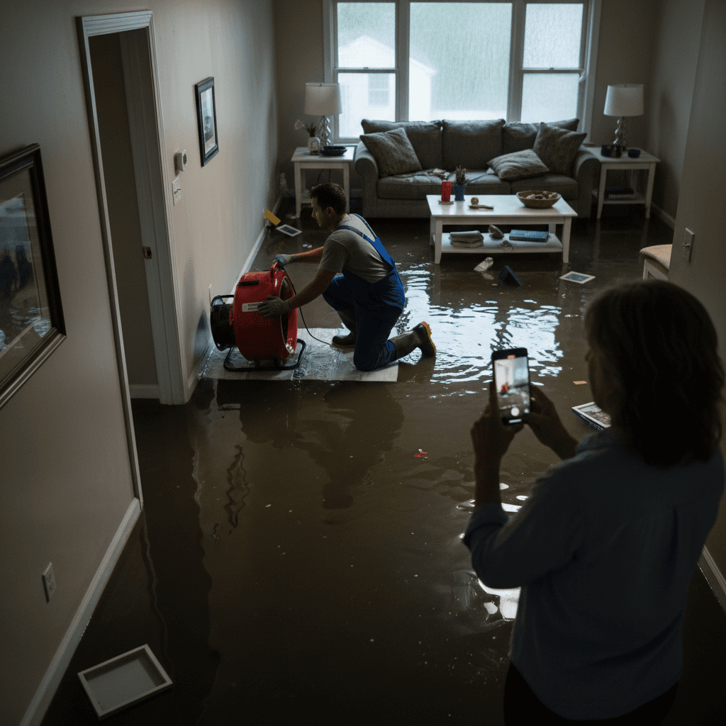 Water damage in a Hackensack NJ home — flooded hallway with standing water